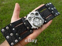Men motorcycle biker large watch wristwatch Bison leather customize band compass