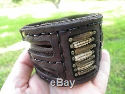 Men`s high quality Bison leather cuff thick bracelet bones wristband