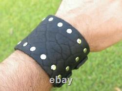 Men`s large wide cuff bracelet black genuine Buffalo Bison leather adjustable