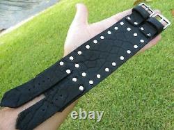 Men`s large wide cuff bracelet black genuine Buffalo Bison leather adjustable