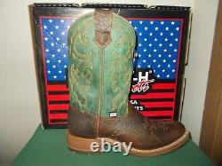 Mens 10 D Bison U Toe 11 Oak ICE Roper Work Western Cowboy Boots USA Made Green