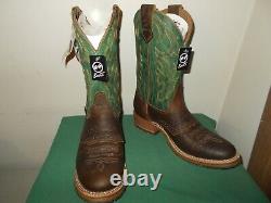 Mens 10 D Bison U Toe 11 Oak ICE Roper Work Western Cowboy Boots USA Made Green