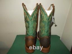 Mens 10 D Bison U Toe 11 Oak ICE Roper Work Western Cowboy Boots USA Made Green