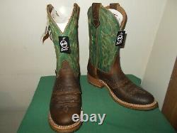 Mens 11 D Bison U Toe 11 Oak ICE Roper Work Western Cowboy Boots USA Made Green