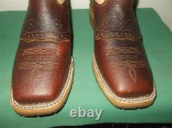 Mens 12 D Square Toe Bison ICE Roper Work Western Cowboy Boots USA Made Leather