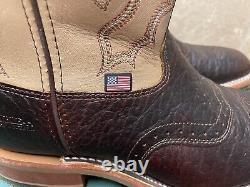 Mens 12 EE Square Toe Bison ICE Roper Work Western Cowboy Boots USA Made Leather