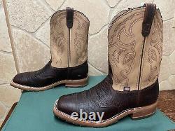 Mens 12 EE Square Toe Bison ICE Roper Work Western Cowboy Boots USA Made Leather