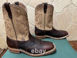 Mens 13 EE Square Toe Bison ICE Roper Work Western Cowboy Boots USA Made Leather