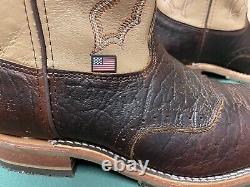 Mens 13 EE Square Toe Bison ICE Roper Work Western Cowboy Boots USA Made Leather