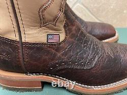 Mens 8.5 D Square Toe Bison ICE Roper Work Western Cowboy Boot USA Made Leather