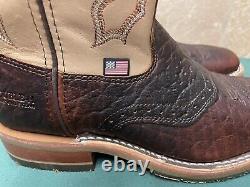 Mens 9.5 D Square Toe Bison ICE Roper Work Western Cowboy Boot USA Made Leather