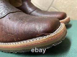 Mens 9.5 D Square Toe Bison ICE Roper Work Western Cowboy Boot USA Made Leather