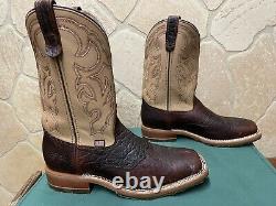 Mens 9.5 D Square Toe Bison ICE Roper Work Western Cowboy Boot USA Made Leather