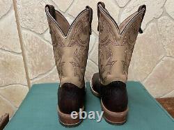 Mens 9.5 D Square Toe Bison ICE Roper Work Western Cowboy Boot USA Made Leather