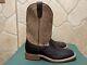 Mens 9.5 D Square Toe Bison ICE Roper Work Western Cowboy Boots USA Made Leather