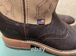 Mens 9.5 D Square Toe Bison ICE Roper Work Western Cowboy Boots USA Made Leather