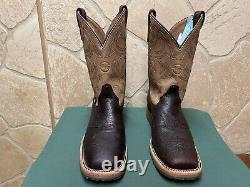 Mens 9.5 D Square Toe Bison ICE Roper Work Western Cowboy Boots USA Made Leather