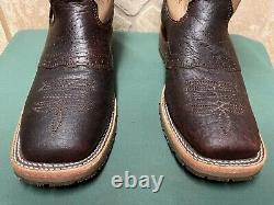 Mens 9.5 D Square Toe Bison ICE Roper Work Western Cowboy Boots USA Made Leather