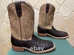 Mens 9.5 D Square Toe Bison ICE Roper Work Western Cowboy Boots USA Made Leather