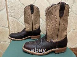 Mens 9.5 D Square Toe Bison ICE Roper Work Western Cowboy Boots USA Made Leather