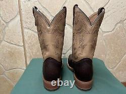 Mens 9.5 D Square Toe Bison ICE Roper Work Western Cowboy Boots USA Made Leather