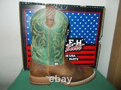 Mens 9 D Bison U Toe 11 Oak ICE Roper Work Western Cowboy Boots USA Green