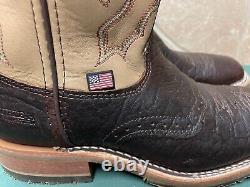 Mens 9 D Square Toe Bison ICE Roper Work Western Cowboy Boot USA Made Leather