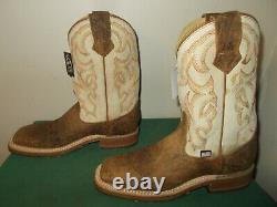 Mens 9 D Square Toe Bison ICE Roper Work Western Cowboy Boots USA Made Leather
