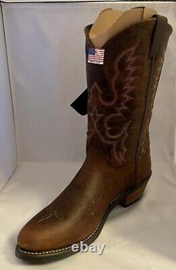 Mens USA Made Antique Brown Bison Leather Cowboy boots 11EE