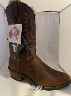 Mens USA Made Antique Brown Bison Leather Cowboy boots 11EE