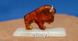 Miniature Zuni Bison/Buffalo Fetish Figure in Amber by Todd Westika on Stand 1