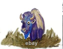 Modern Expressionism Bison 14X11 Handmade Art Canvas Original COA