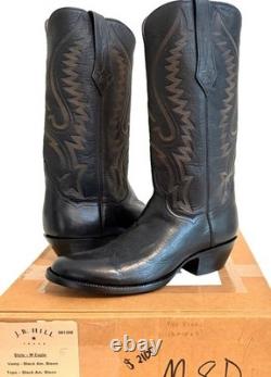 NEW $2100 J. B. Hill Texas Handmade Black American BISON Men's 8D Cowboy Boots