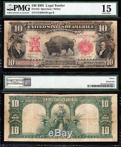 NICE Choice Fine+ 1901 $10 BISON US Note! PMG 15! FREE SHIPPING! E34808594