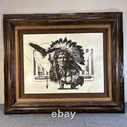 Native American Buffalo Eagle Marble Etching by Daniel Frederick Gray# 430/2975