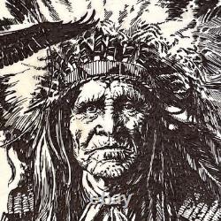 Native American Buffalo Eagle Marble Etching by Daniel Frederick Gray# 430/2975