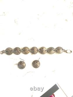 Native American Buffalo and Chief Nickel Braclet with earrings
