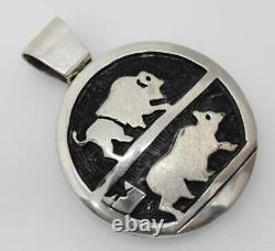 Native American HOPI Spinner BISON and STAR MAN Sterling Silver Relief Pendant