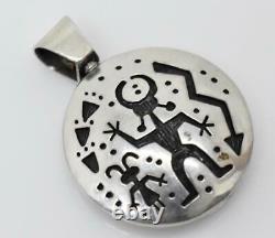 Native American HOPI Spinner BISON and STAR MAN Sterling Silver Relief Pendant