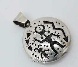 Native American HOPI Spinner BISON and STAR MAN Sterling Silver Relief Pendant