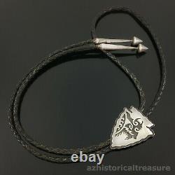 Native American Hopi Silver Bison Arrowhead Bolo Tie Steven Sockyma Hopicrafts