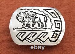 Native Navajo George Begay Sterling Silver Buffalo Bison Art Belt Buckle