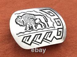 Native Navajo George Begay Sterling Silver Buffalo Bison Art Belt Buckle