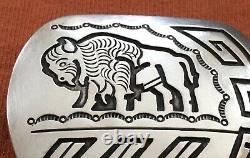 Native Navajo George Begay Sterling Silver Buffalo Bison Art Belt Buckle