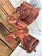 Natural bison deer leather moccasins boots men US 12, brown color, tassels, bone