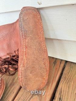 Natural bison deer leather moccasins boots men US 12, brown color, tassels, bone