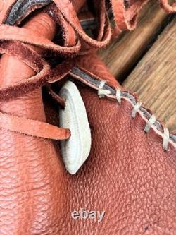 Natural bison deer leather moccasins boots men US 12, brown color, tassels, bone