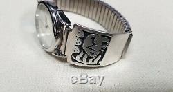 Navajo Hopi Bison Buffalo Signed 925 Sterling Silver Band Tips 1911 Indian Watch