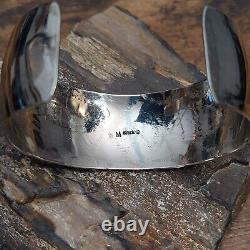 Navajo MELISSA YAZZIE Sterling Silver Bison Feather Stamped Cuff Bracelet 7.25