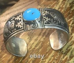 Navajo Richard Singer Turquoise And Sterling Bison Bracelet Free Shipping